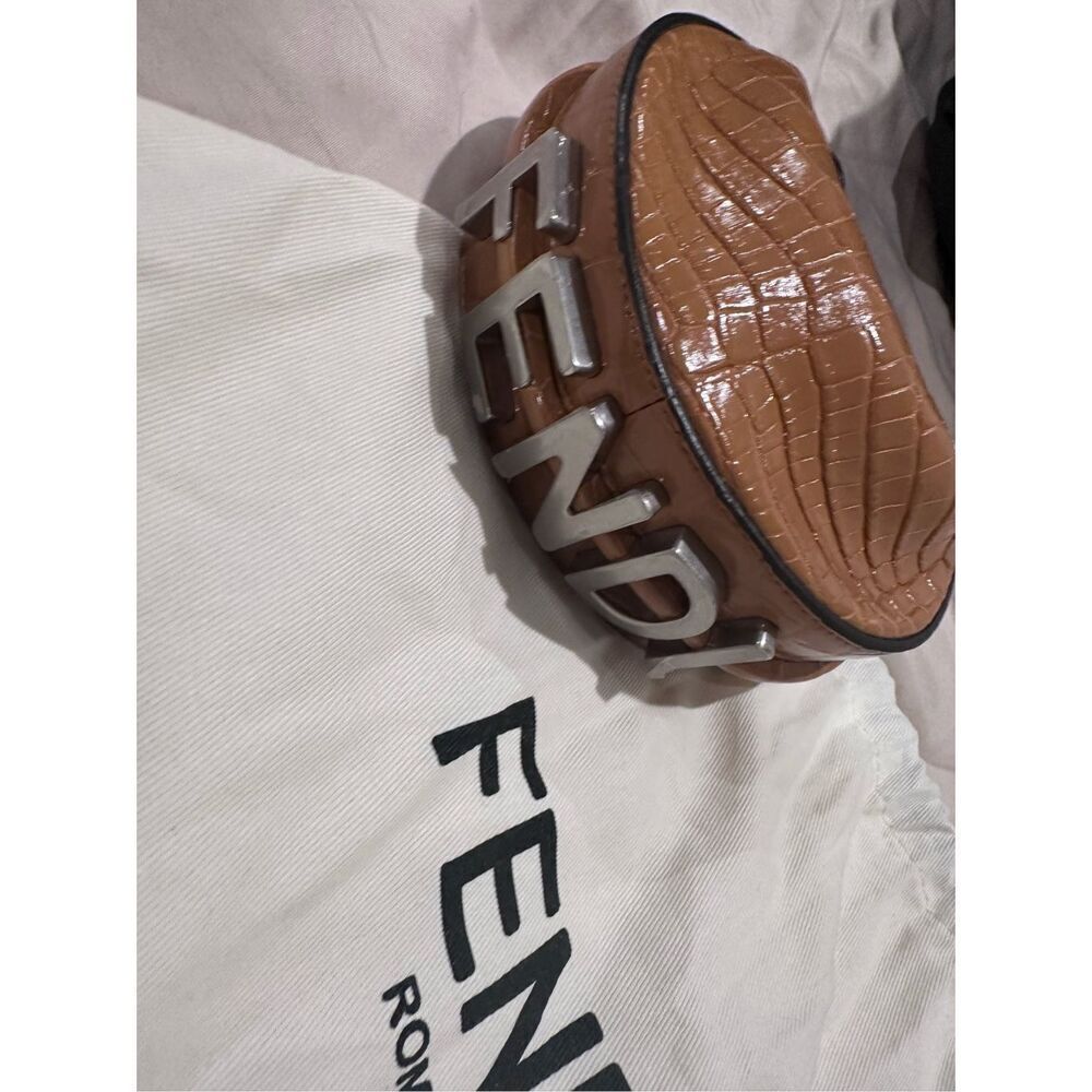 Crocodile leather brown and silver Fendi Nano bag new never used